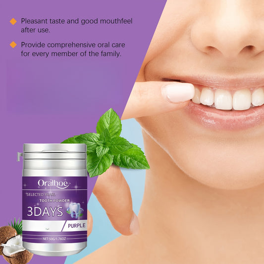 5pcs Purple Tooth Powder Infused with Baking Soda And Wheat Starch, Features Mild Ingredients, Cleans Mouth Daily, Freshens Breath And Cleans Teeth for Men And Women